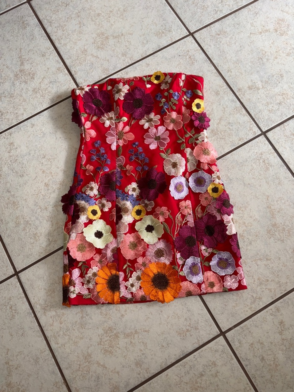 Endless Rose Size Medium Red Floral Embroidered Strapless Dress